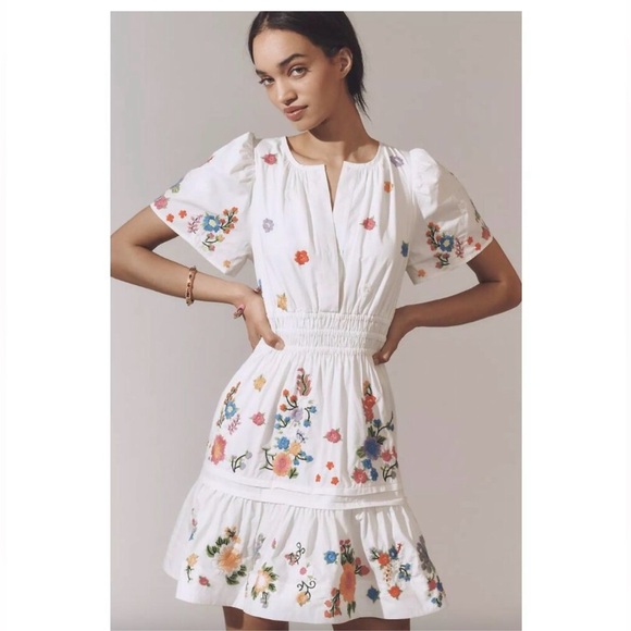 Anthropologie Dresses & Skirts - Anthropologie The Somerset Floral Embroidered Mini Dress Size Large